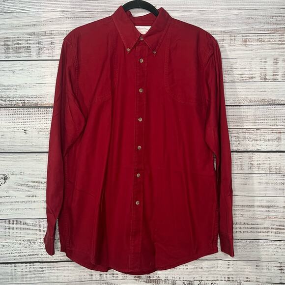 Filson Long Sleeve Medium 100% Cotton Button Down Shirt Red Collared - Picture 1 of 10